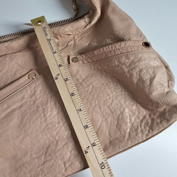 Tre Vero Beige‎ Leather Shoulder Bag Tan Chain Strap Pockets 10"x13.5" - Picture 11 of 14